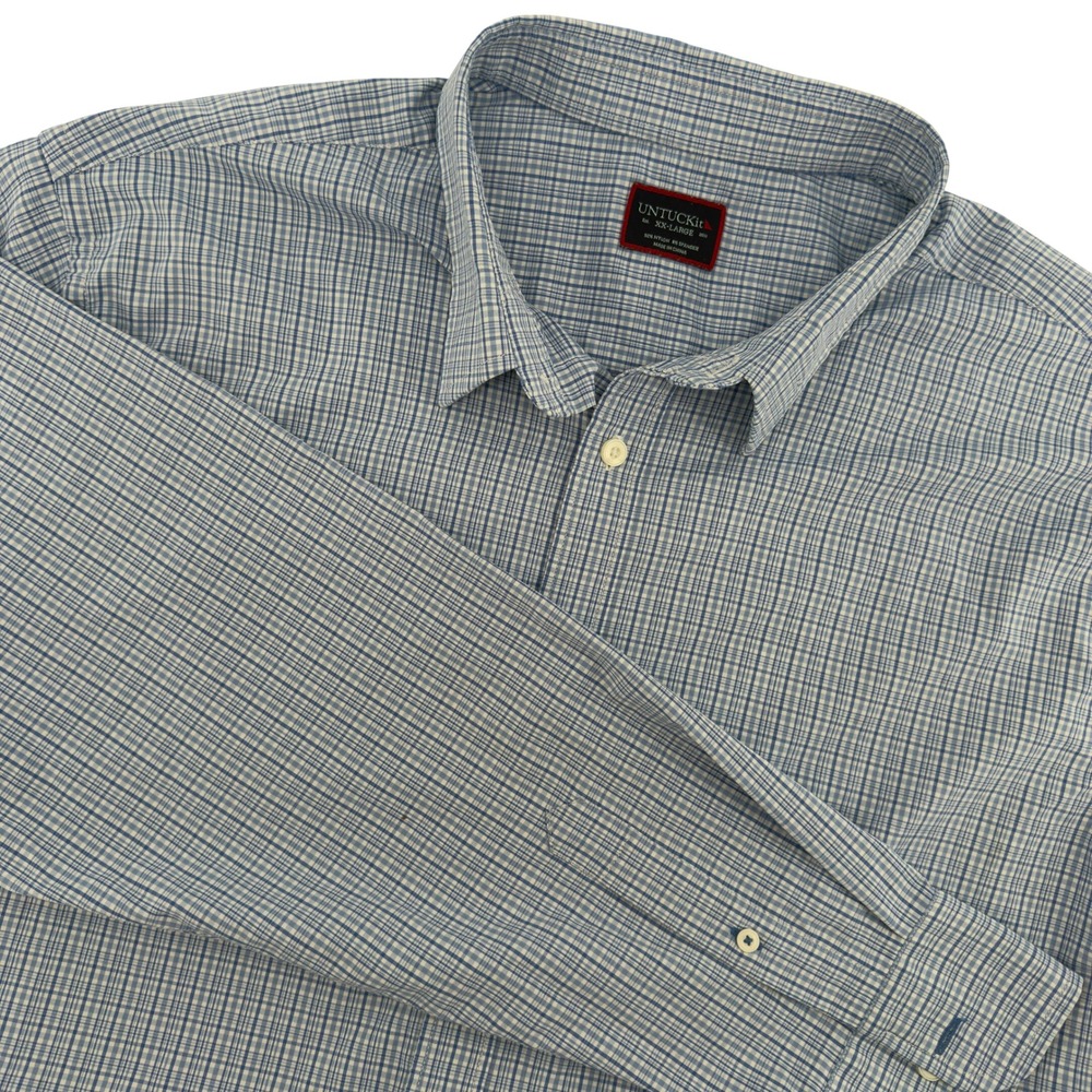 UNTUCKit Mens XXL Blue Plaid Performance Stretch Long Sleeve‎ Button Down Shirt
